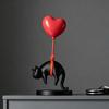 Floating Cat Heart Balloon Figurine 3D Printed Cute Black Cat Statue Romantic Desktop Ornament for Living Room Bedroom Bookshelf Nightstand Decor