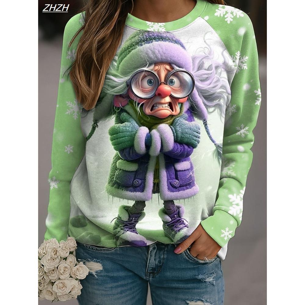 Women's Snowflake Print Pullover, Casual Long Sleeve Crewneck Sweatshirts, Holiday Comfort Wear