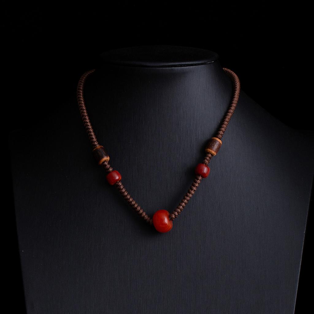 Vintage Zen Fashion Imitation Agate Pendant Necklace Collarbone Chain Couple Simple Ethnic Style Black Rope Chain Sweater Chain