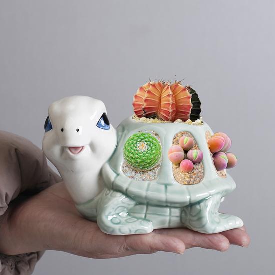 Turtle Succulents Planter Ceramic Turtle Shaped Flower Pot Hollow Turtle Plant Pot with Drainage Hole for Herbs Succulents Cactus