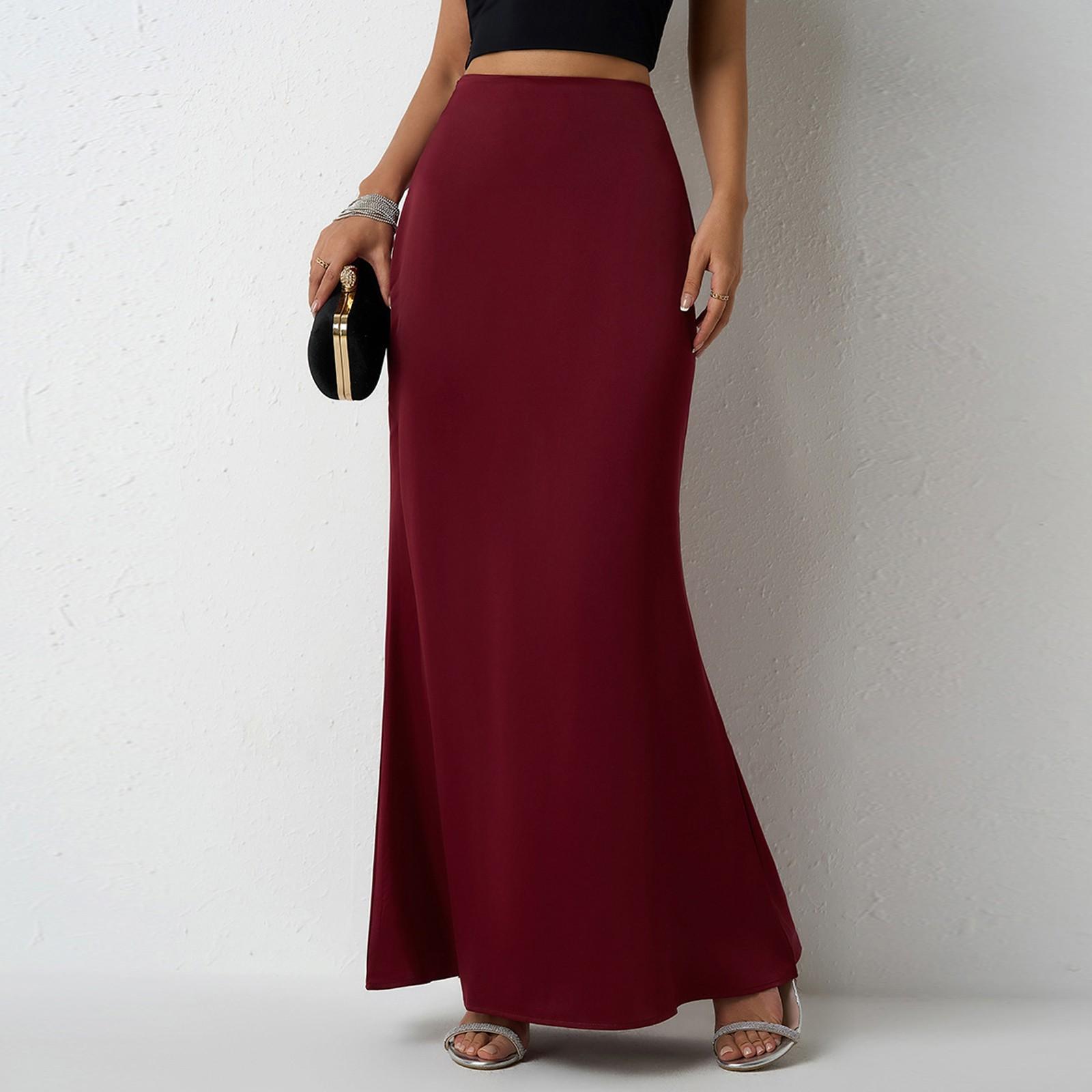 

Женская модная и повседневная французская элегантная драпированная атласная юбка XL винный