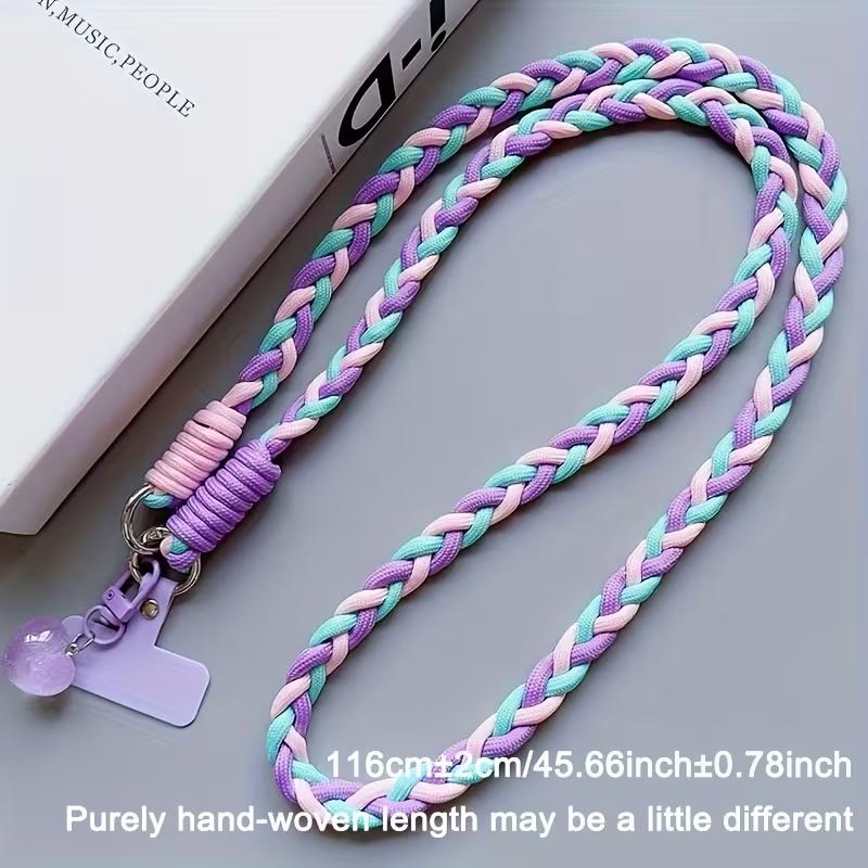anti loss mobile phone lanyard woven universal slanted back phone case hanging chain with card clip and heart-shaped pendant 1 piece Accessories