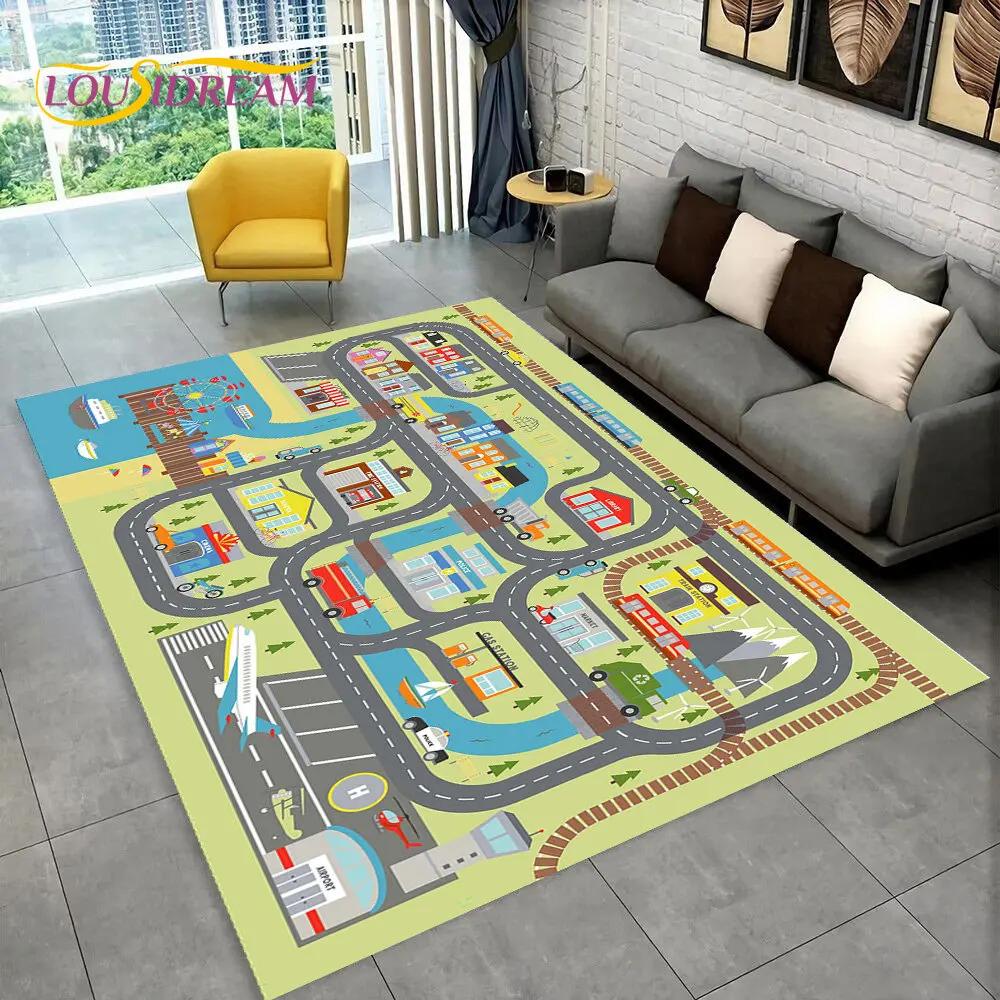Speelmat voor kinderen, snelweg, gesimuleerd stadsverkeer, speelkamer, tapijt voor thuis, woonkamer, slaapkamer, bank, antislipvloermat voor kinderen