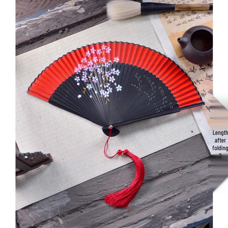 Red Ancient Style Chinese Folding Dance Fan - Easy To Open & Close, Perfect for Hanfu, Cheongsam, and Runway Shows