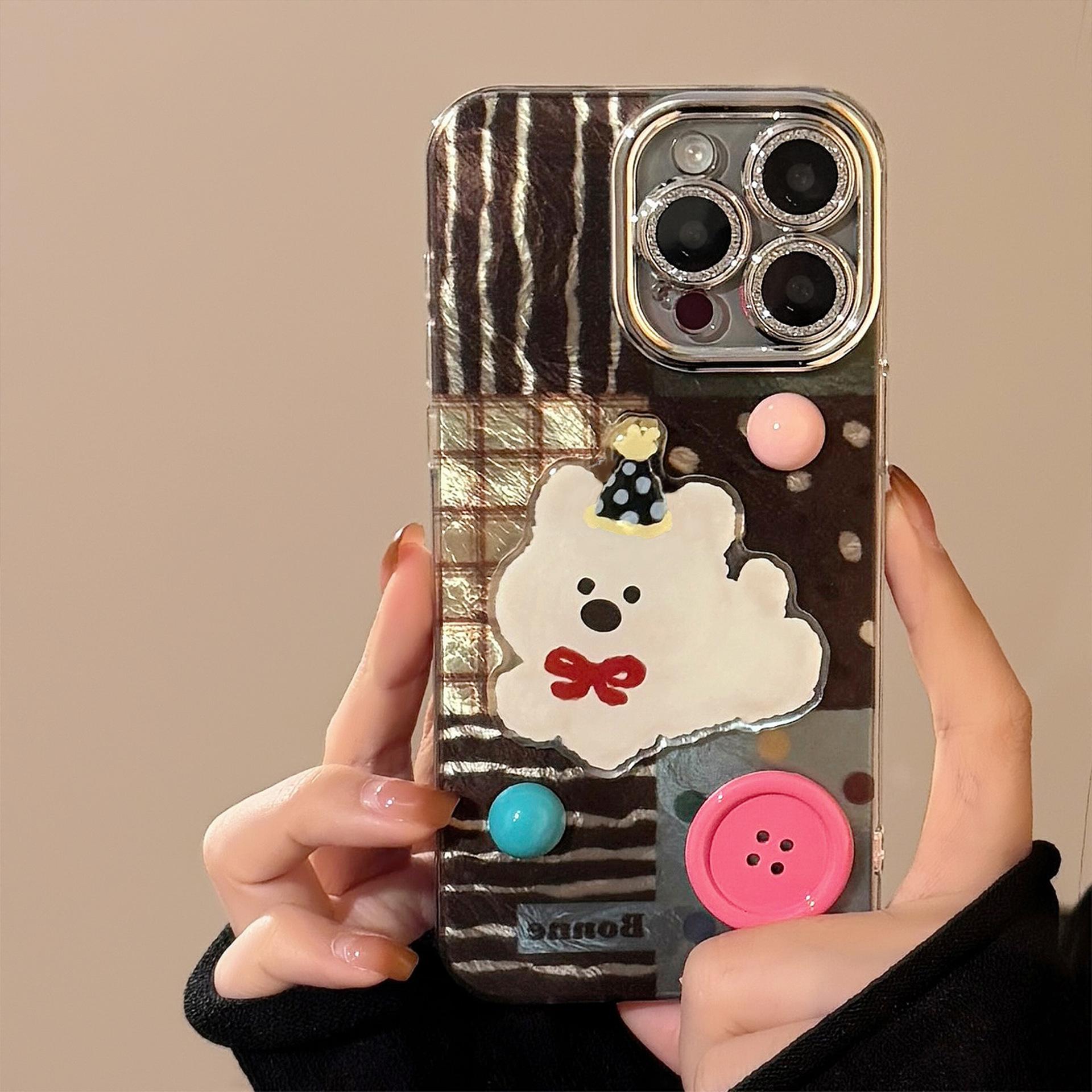 

Three-dimensional Button Puppy Cat Apple 17 Mobile Phone Case IPhone 16 Suitable for 14pronax Korean Cartoon 13 Hard 17promax