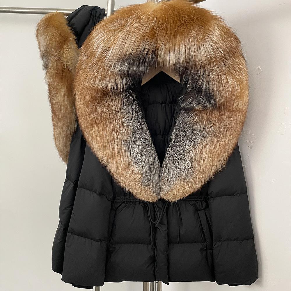 Removable oversized fox fur collar women's short down jacket women's winter new hooded waist and thin fur jacket