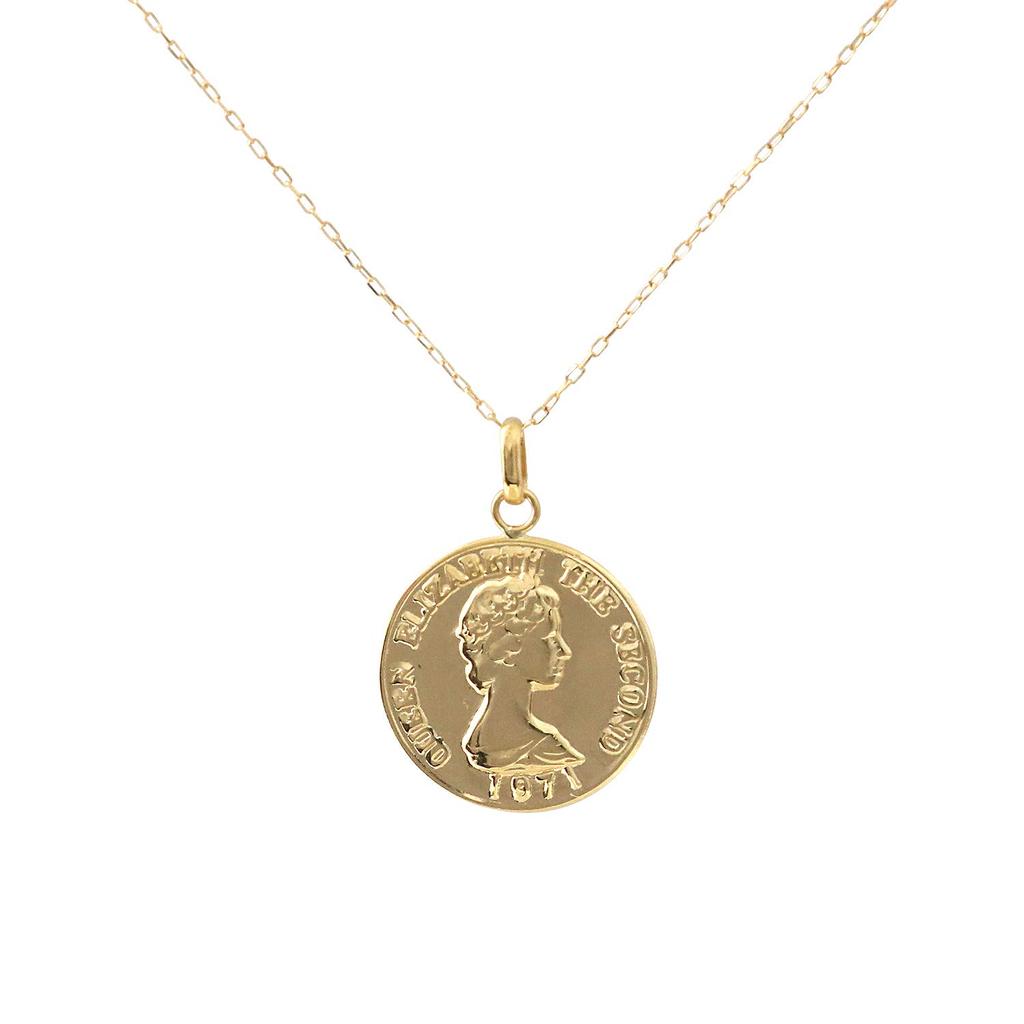 Barzaz Coin 18k Yellow Thin for Women Necklace, Gold, Slim, Coin, 40cm,