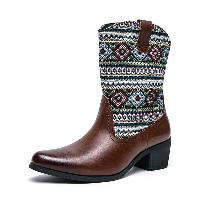 

Ковбойские сапоги на высоком каблуке большого размера мужские 38-46 в западном стиле вышитые кожаные сапоги внешняя торговля осень и зима новые короткие мужские сапоги 46 коричневый