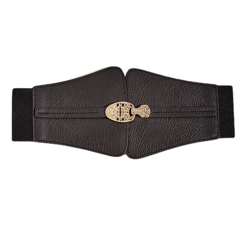 Gold Buckle Fashion Decoration Women Casual Black Faux Leather Belt For Daily
