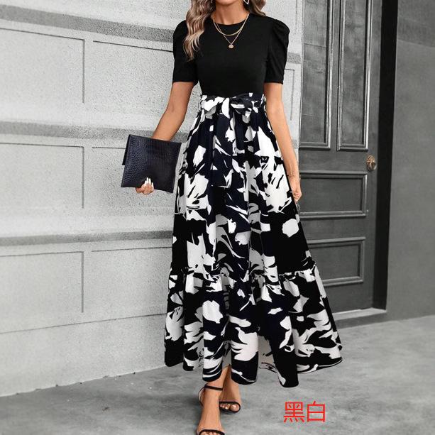 Women's Floral Print High Waist Fashion Elegant Temperament Dress