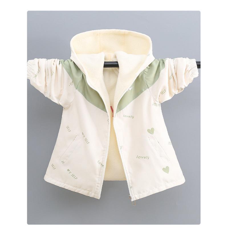 Girls Fleece Lined Windproof Reversible Hooded Kids Casual Outerwear Jacket