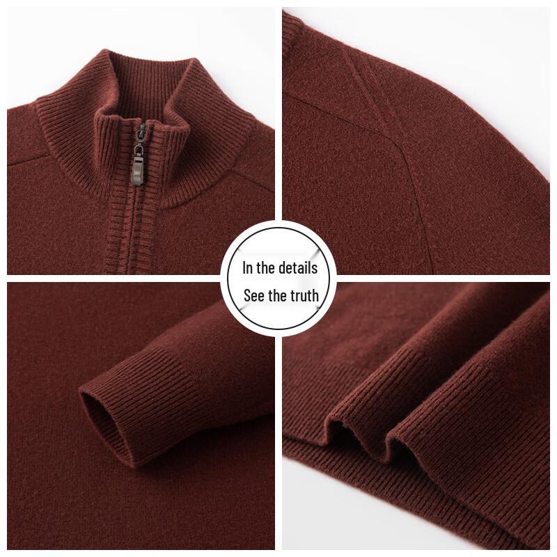 MushiLang Men's 100% Pure Wool Thickened Half-Zip Stand Collar Sweater