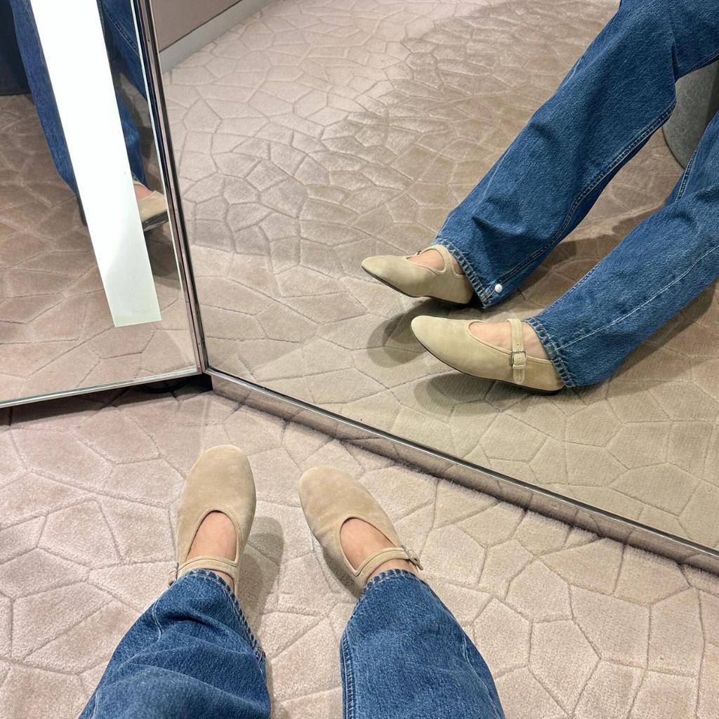 Sheepskin Version~ Well-behaved Round Head Minimalist Word with Shallow Mouth Girl Mary Jane Shoes Women's Leather Flat-soled Single Shoes Laden Shoes