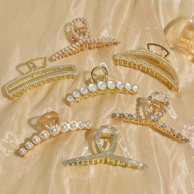 Pearl Cross Alloy Gripper Korean Version Pearl Metal Large Grip Clip Pearl Hair Clip Hair Accessory with Fairy Like Aura