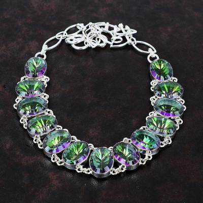 Faceted Rainbow Mystic Topaz Necklace 925 Sterling Silver Necklace Gemstone Jewelry Adjustable Chain Necklace Handmade Necklace Wedding Gift