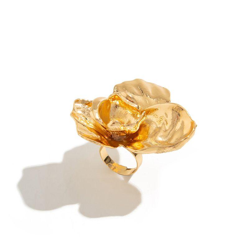 European and American Cross-Border Ins Style Design Metal Three-Dimensional Flower Ring Personality Pleat Petal Open Ring Ring