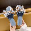 Bow slippers women's outer wear 2024 summer new flat-bottomed fashion fairy wind large size one-word cool slippers women's shoes
