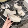 High -heeled Women's Sandals 2025 Summer New Fashion Versatile Toe Thick Bottom Non -slip Leisure High Heel Tide Sandy Slippers