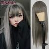 XINRAN Lange gerade weinrote Perücke mit Pony, synthetische Perücken für Frauen, hitzebeständiges Naturhaar für die tägliche Halloween-Cosplay-Party
