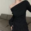 Salt light ripe suit women's one-word shoulder T-shirt top spring new high-waisted wide-leg pants temperament pants two-piece set