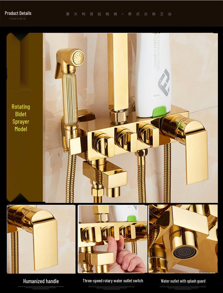 Gold All-Copper Constant Temperature European Shower Set with Booster Head