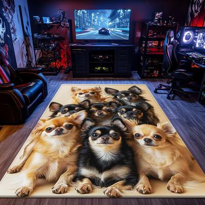 Cute Chihuahua Dog Print Crystal Velvet Rug For Gamer Room Pet Lover Home Decor Soft Anti Slip Floor Mat Animal Themed Carpet