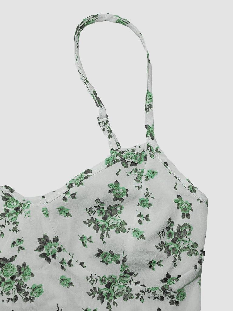 Robe à bretelles spaghetti en dentelle florale à lacets pour femme avec nœud et large ourlet