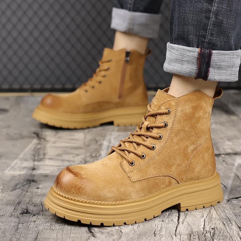 Men's boots 2026 new winter student retro thick sole big head suede fashionable motorcycle workwear boots