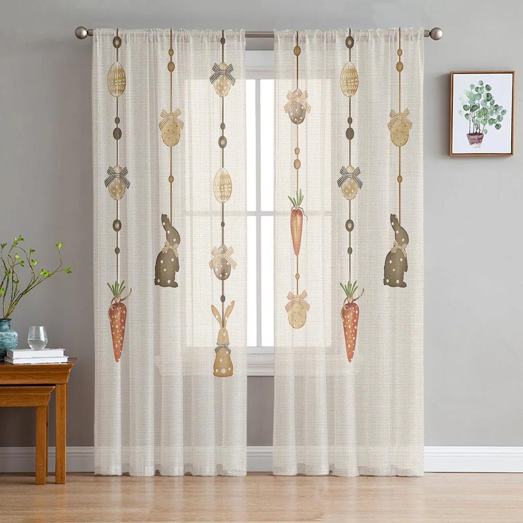 Easter Bunny Eggs Radish Tulle Curtains for Living Room Bedroom Voile Sheer Curtain Window Home Decor Drapes