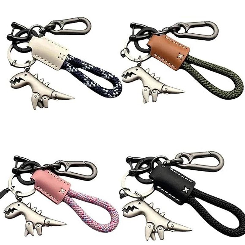 Alloy Dinosaur Charm Paired with a Hand-Woven Bracelet,Weseecase Keychain