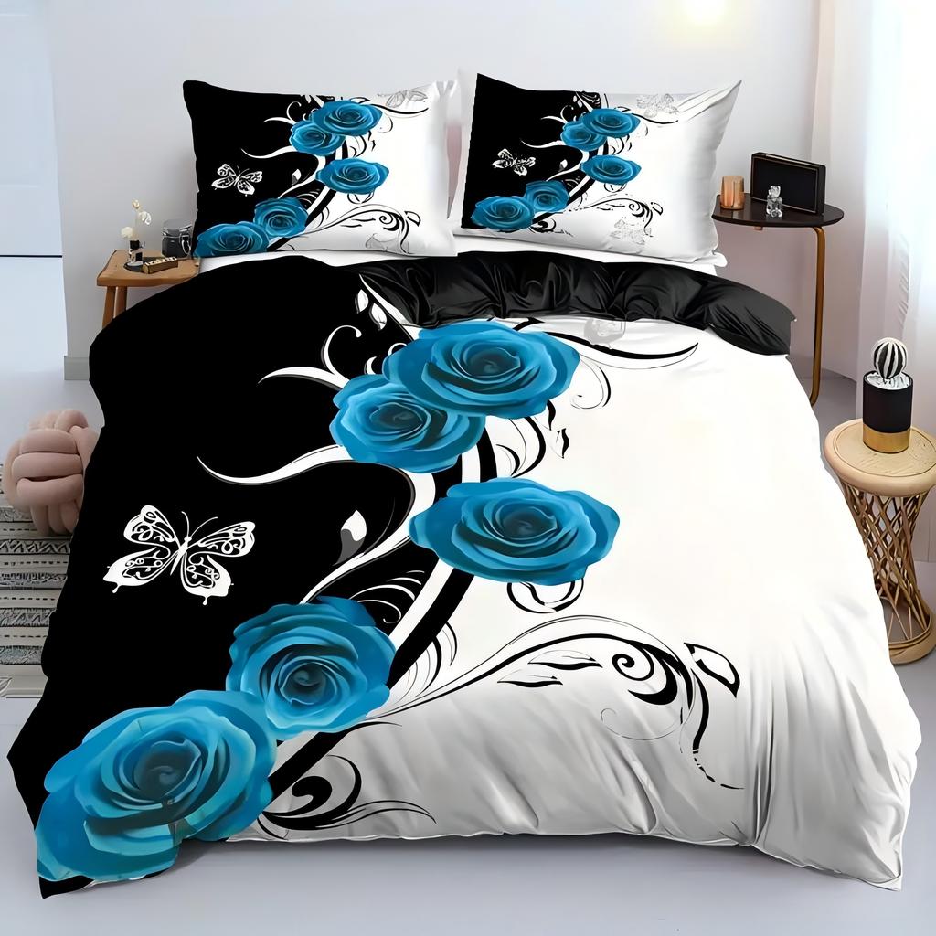 White Butterfly Blue Flower 3D Printed Quilt Cover Beautiful Floral Bedding Cover Pillowcase Luxury Home Textiles Duvet Cover