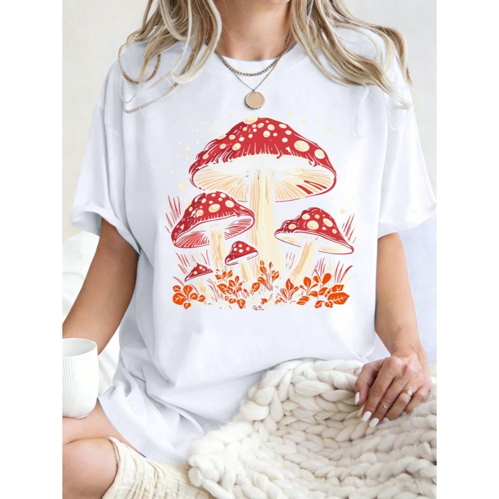 Red Mushroom Personality Graphic Design T Shirt Hip Hop T-Shirts Y2K Cotton Sportswear Summer Womens Clothes