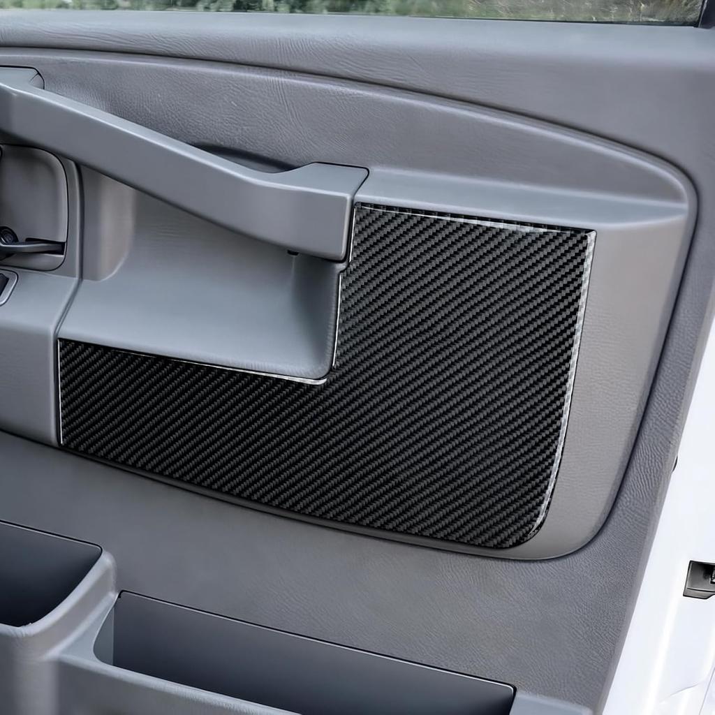 For Express Door Panel Carbon Fiber Cover Trim Decals Accessories for Chevrolet Express/GMC Savana 1500 2500 3500 2003 - Present Interior Sticker