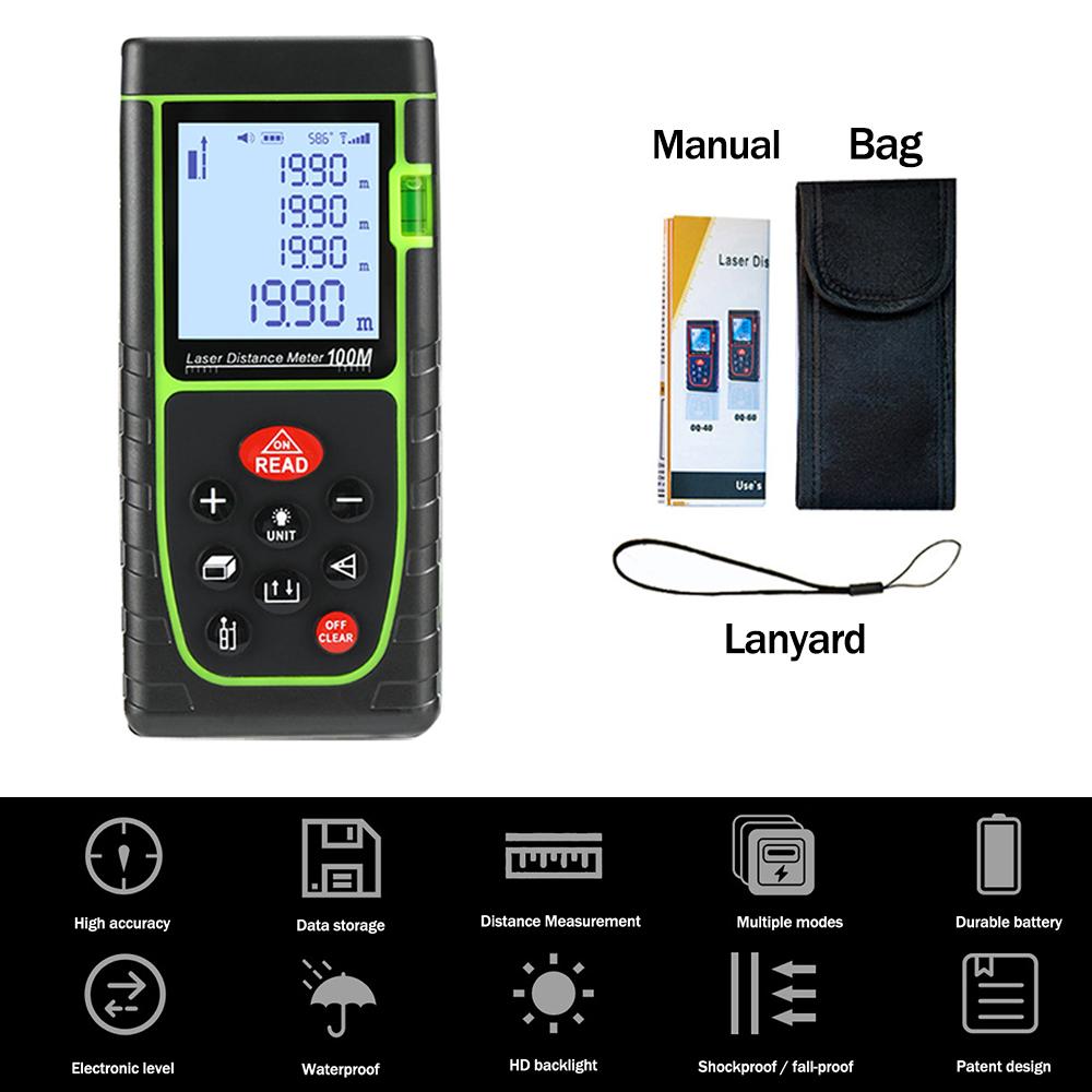 Laser Distance Meter 40M 60M 80M 100M  No Battery Rangefinder  Tape Range Finder Build Measure Device Ruler Test Tool