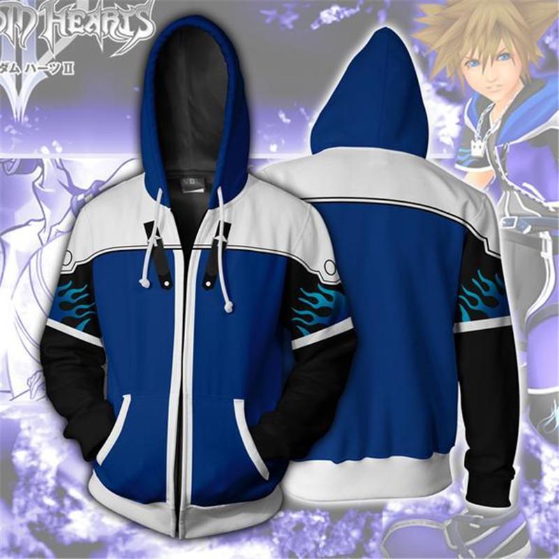 Game Kingdom Cosplay Hearts Sora Cosplay Costume Hooded Sweatshirt Sora Casual Sweatshirt Zippered Coat