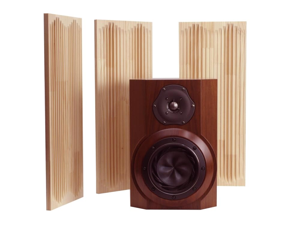 Akustikpaneel B 4er-Set Diffusion Diffuses Reflexionspaneel Bauen Sie die ideale Raumakustik Natürliches Kiefernholz laminiert mit schönem Klang [Otokobo