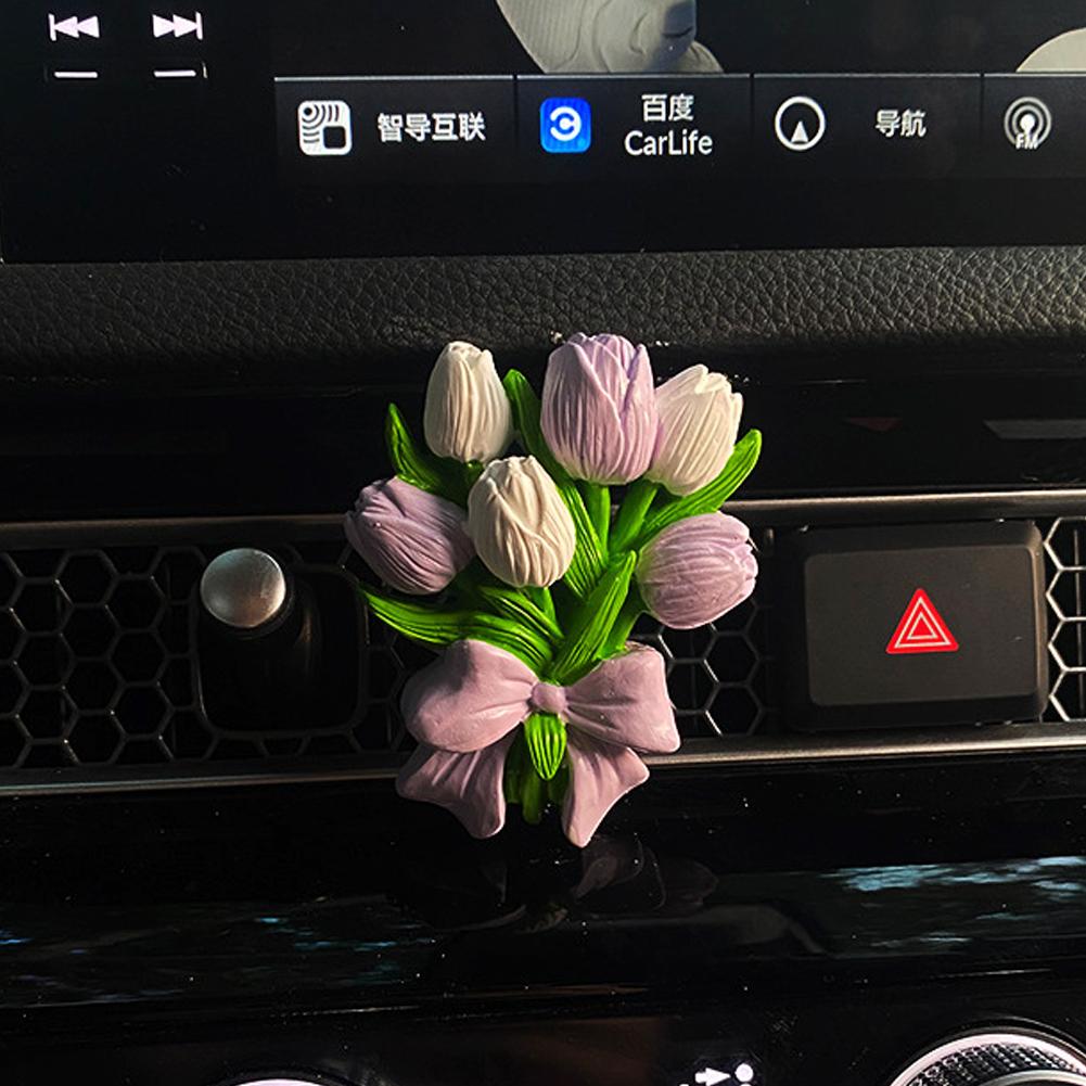 INS Tulip Car Fragrance Diffuser Stone Elegant Flower Butterfly Car Air outlet Decoration Pendant Fragrance Interior Accessories