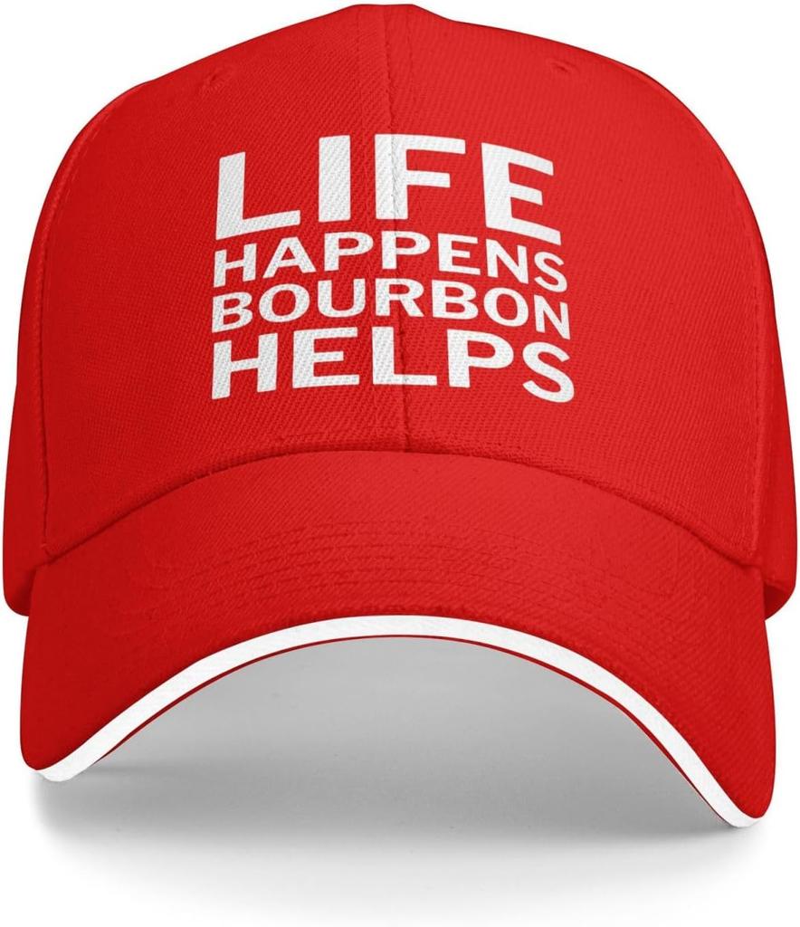 Life Happens Bourbon Helps Print Polyester Trucker Hat Casual Adjustable Baseball Cap Unisex