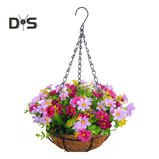 Künstliche Blume Hängekorb Kunstblumen im Korb UV-beständig Kunstblumenkorb mit Ketten für Heim Garten Terrasse Deko