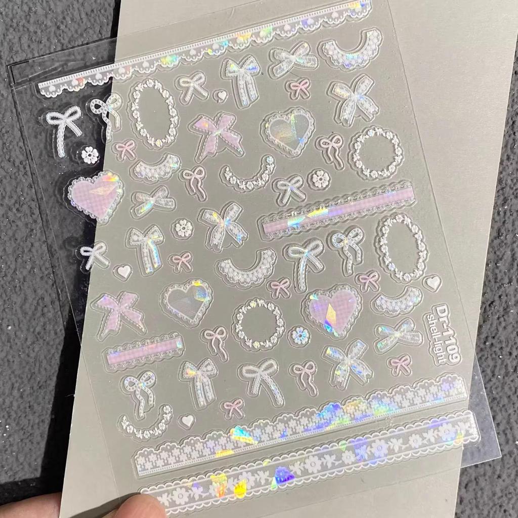 Adorable Bow & Lace 3D Embossed Nail Art Stickers for DIY Phone Case Decoration