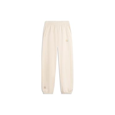 Li Ning Sports Lifestyle Serie Einfache lockere gerippte lässige vielseitige Frühling Stricksporthose Damen Unterteile Schwanenweiß AKLU868-6