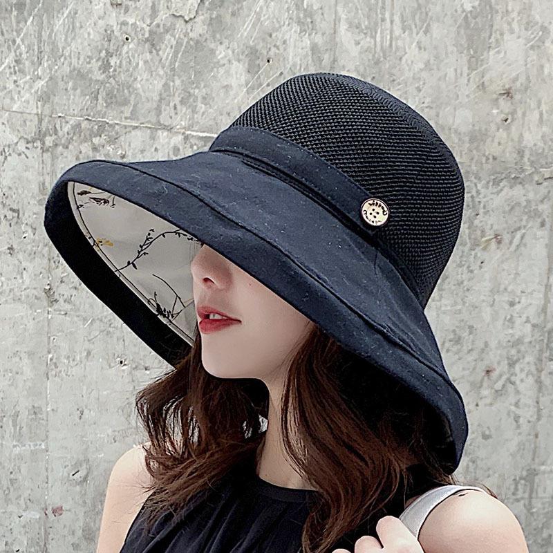 Women's Summer UV-Protection Wide Brim Bucket Hat with Face Covering - Korean Style