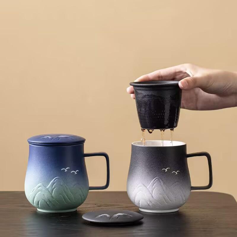 Thousand Miles Of Jiangshan Tea Separation Tea Cup Personal Special Office Cup With Lid Filter Water Cup Relief Cup