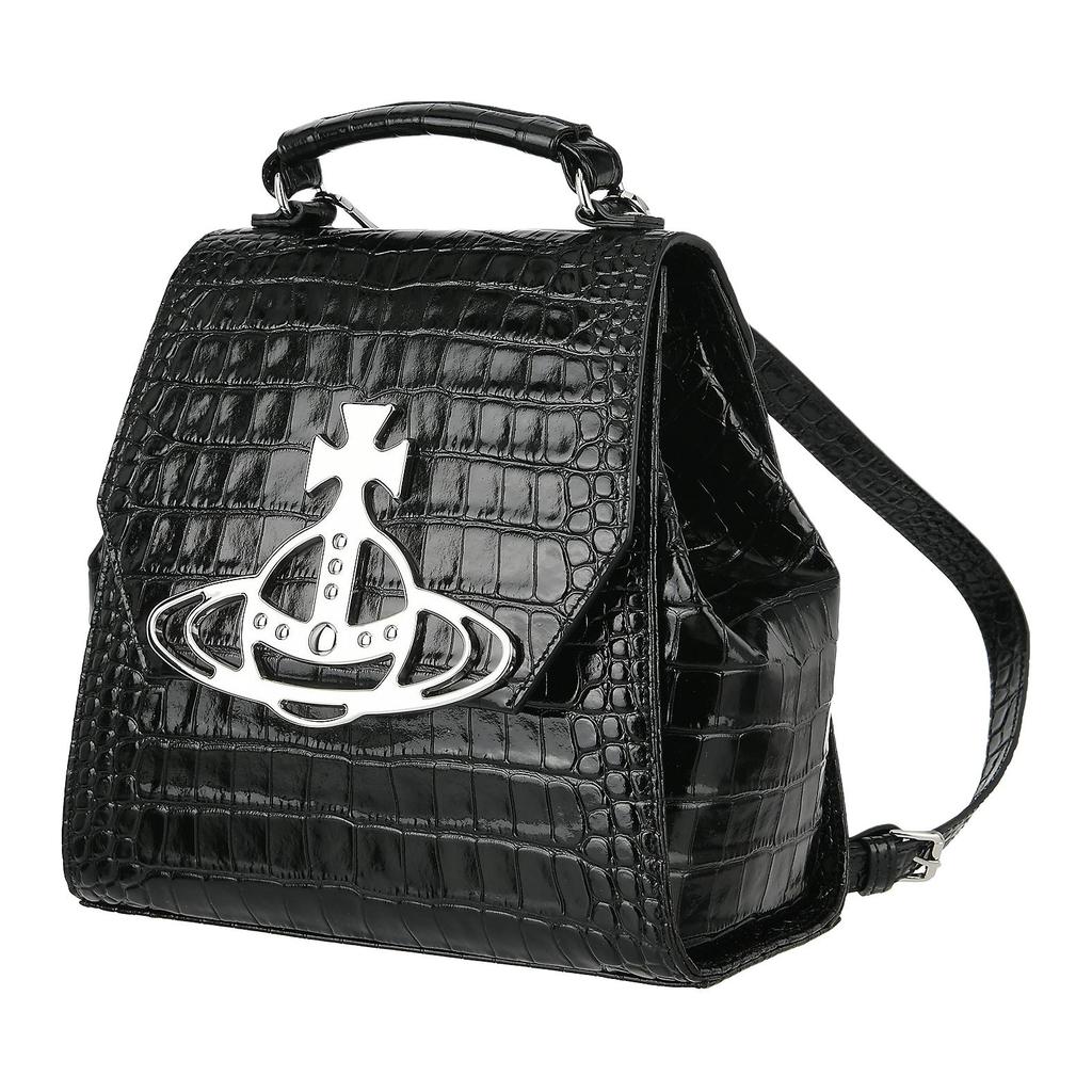 VIVIENNE WESTWOOD Saturn Logo Design Calfskin Backpack Women Backpack Black 4A020007U-L0098