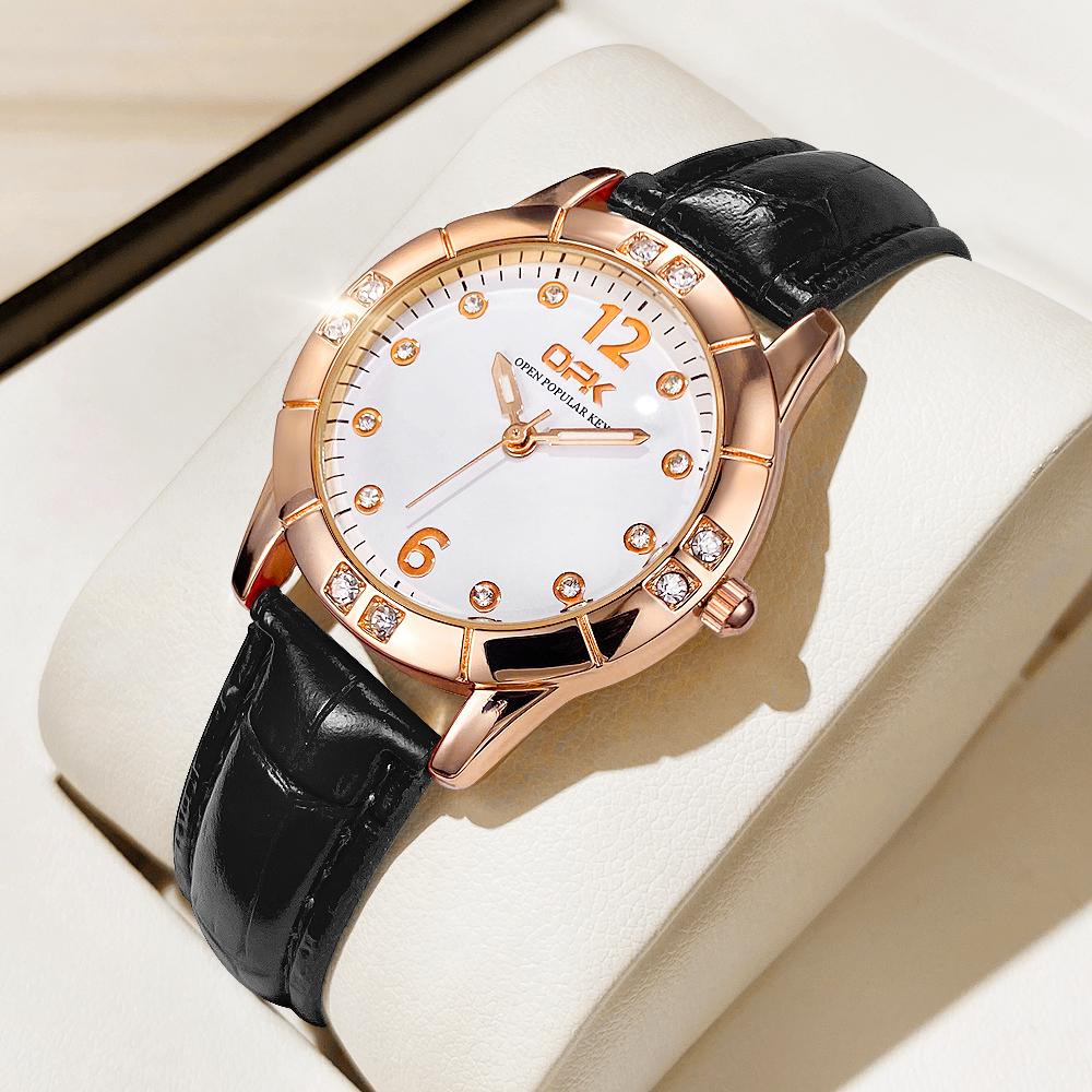 OPK 8160 Women's Quartz Watch Shaped Leather Strap Waterproof Simple and Fashionable