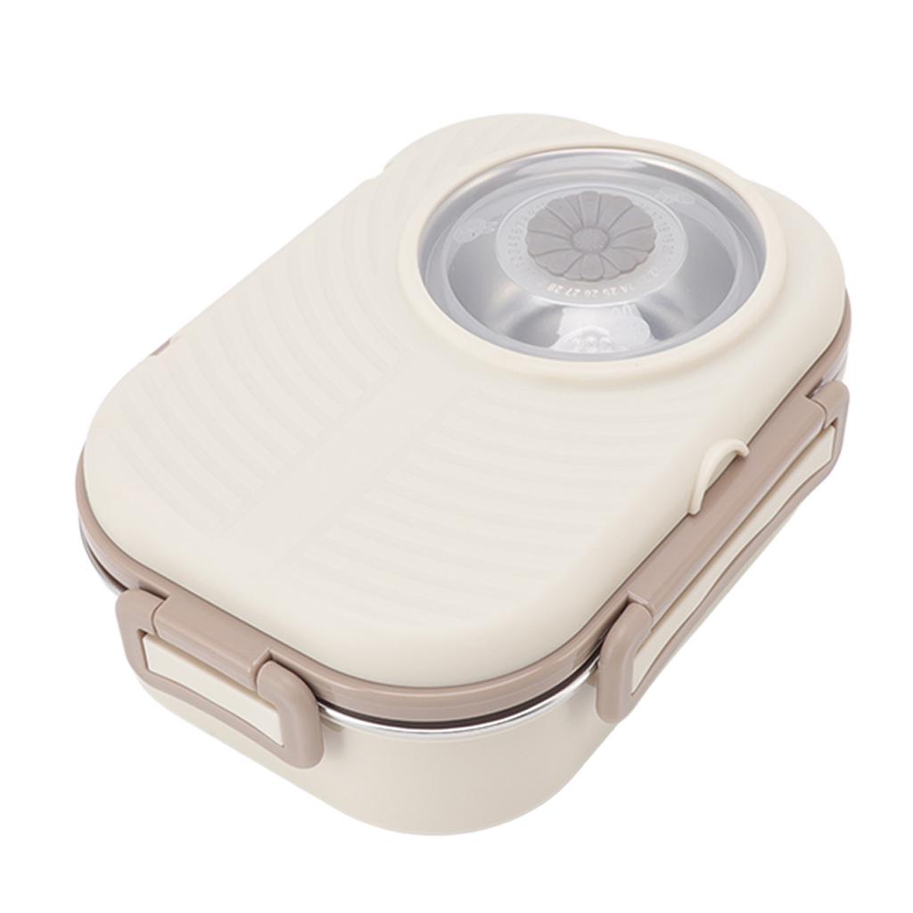 1450ml Bento Lunch Box Stainless Steel Compartment Thermal Bento Box Double Layer Bento Containers for Students Beige