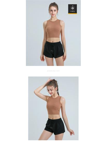 Women's Sleeveless Quick-Dry Yoga Vest with Chest Pads - Breathable Fitness & Running Top