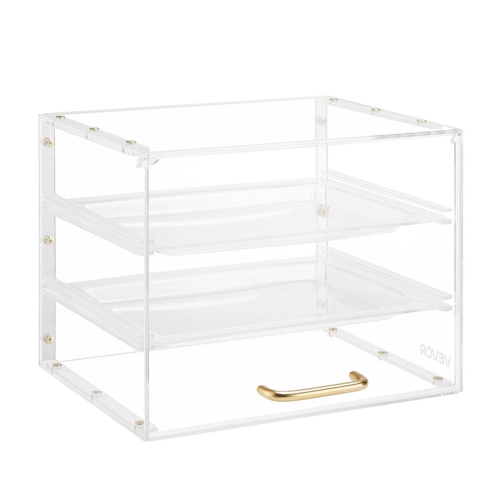Bakery Display Case, 3-Tier Commercial Countertop Pastry Display Case, Clear Acrylic Bread Box for Kitchen, Party Cake Cabinet with Flip-Up Door for