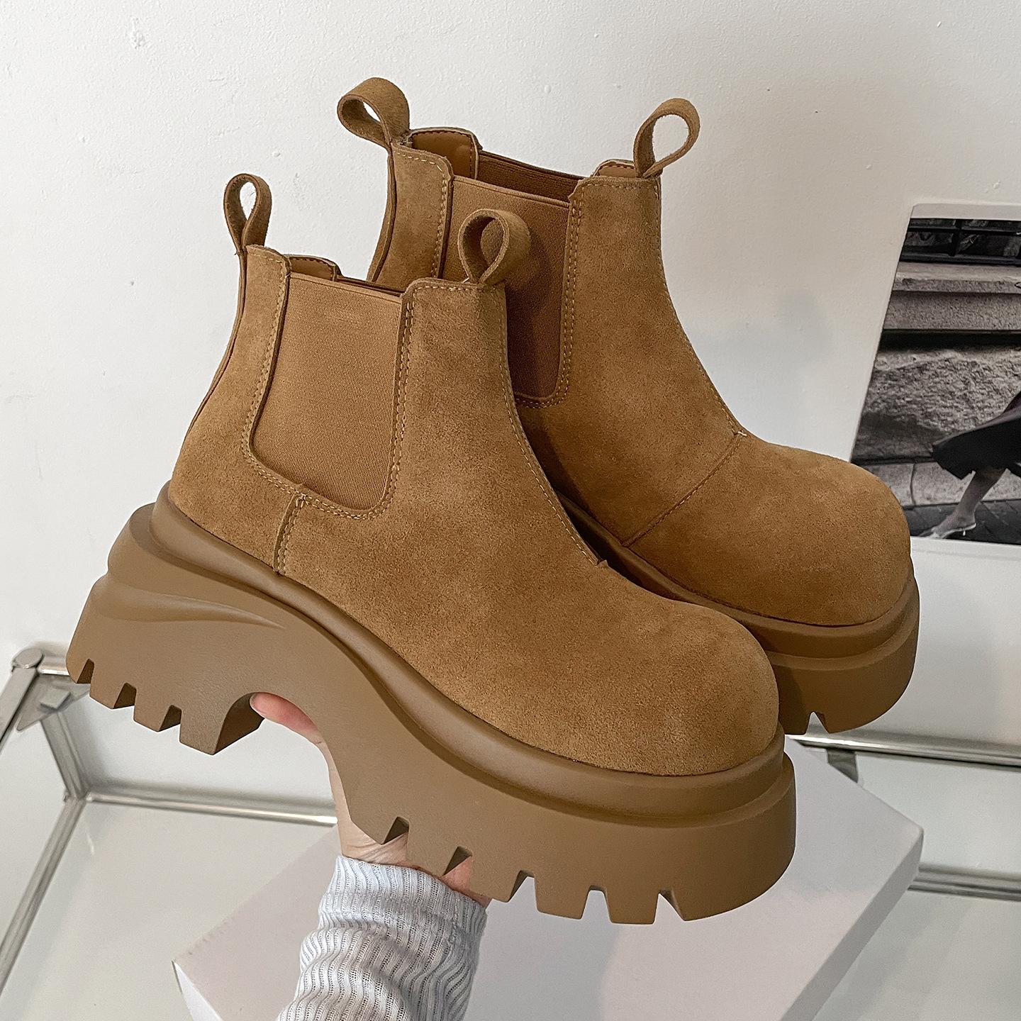 

Queen Fan retro thick-heeled thick-soled Martin boots women s 2025 new autumn height-increasing and thin versatile short boots 35 малиновый