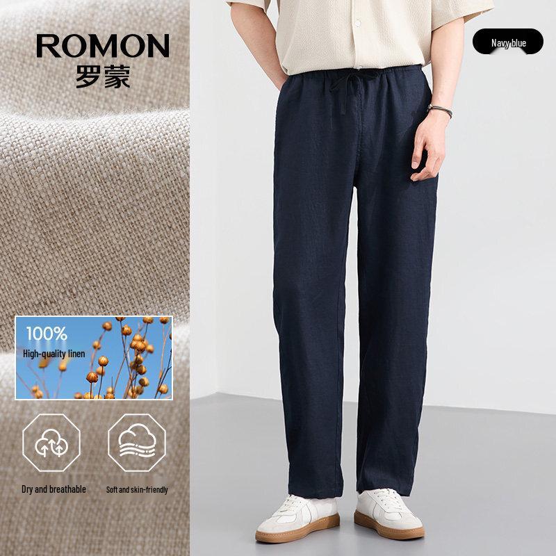 ROMON Men s Loose Straight-Leg Linen Casual Pants (6K036533B) XL